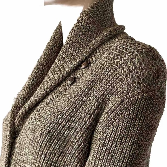 Polo Ralph Lauren Knit Cardigan Brown Cotton Linen Small Button Shawl Boyfriend - Picture 5 of 15
